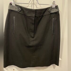 Ann Taylor Black Ponte Mini Skirt with Leather and Button Trim (Size 4)